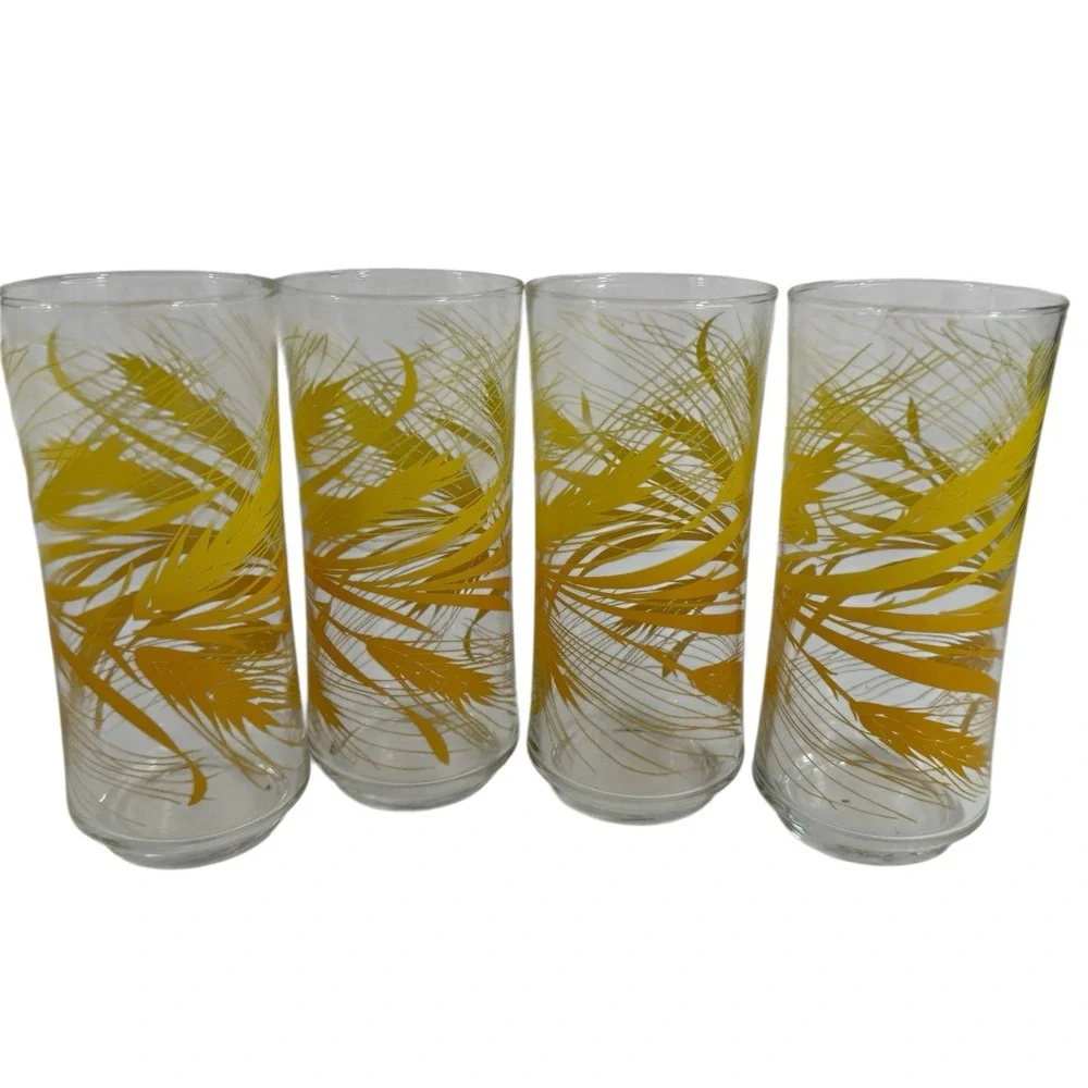 Set of 4 VTG  Libbey Golden‎ Wheat Harvest Tumblers  16 oz. Drinking Glasses